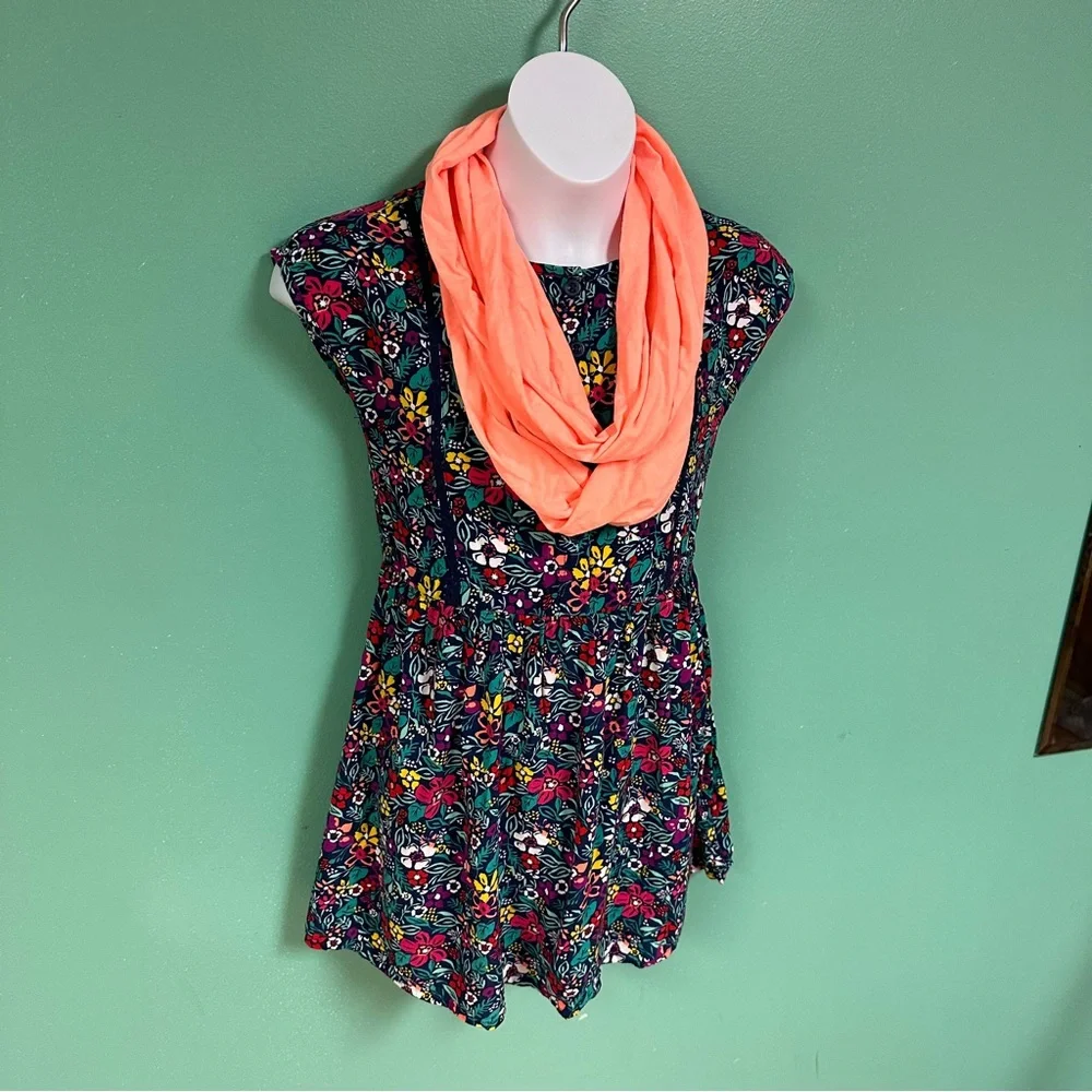 Crazy 8 Multicolor Floral Dress & Coral Infinity Scarf Matching Set Girl Size 7
